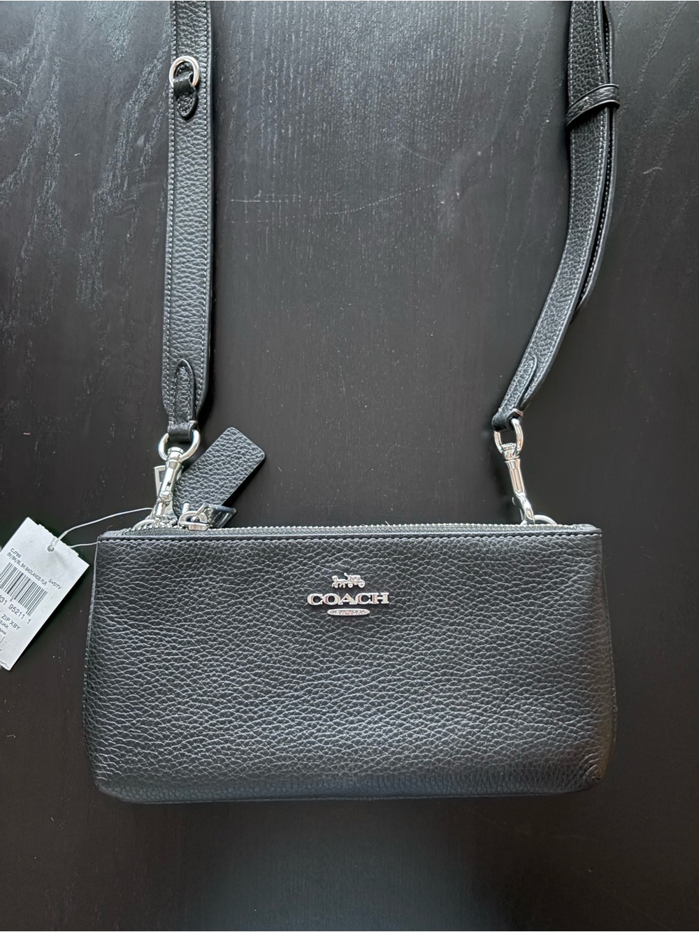 Coach Black Pebbled Leather Crossbody Bag with Silver Hardware